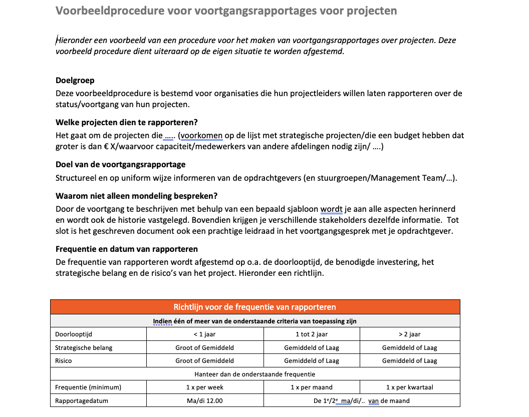 Voorbeeldprocedure rapportages